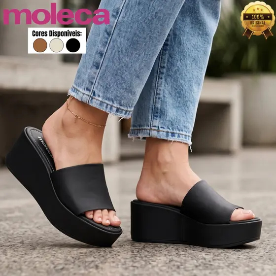 Tamanco Moleca Anabela Plataforma Feminino Slide Conforto Original Leve Casual Salto Médio