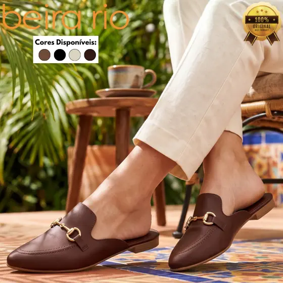 Mule Sapato Feminino Beira Rio Bico Fino Confortável Fivela Original