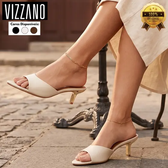 Tamanco Vizzano Feminino Salto Fino Elegante Confortável Bico Fino Casual Moderno Original Macio