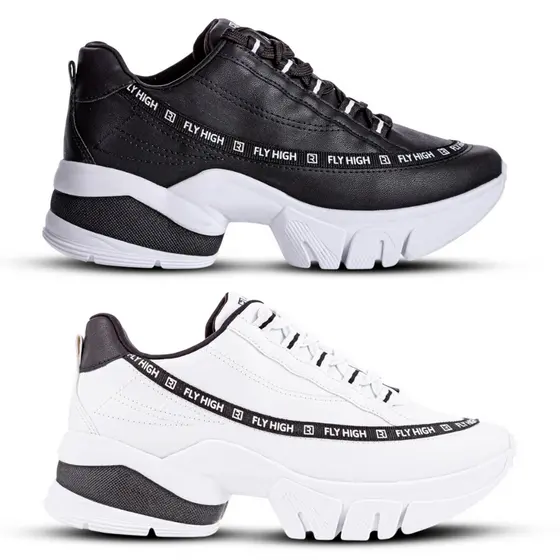 Tênis Ramarim Fly High Feminino Branco e Preto Confortável Moda Casual