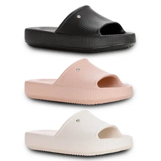Sandália Slide Dijean 288 Nude Claro Feminina Com Pingente Brilho Luxo
