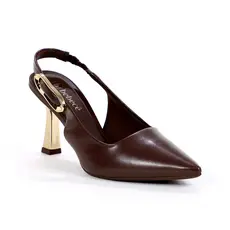 Scarpin Bebecê Slingback Assimétrico Salto Médio Marrom - Feminino