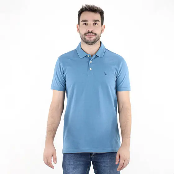 Camiseta Polo Reserva Piquet Clássica Azul Jeans - Masculino