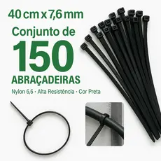 Kit  Abraçadeiras de Nylon 40cm x 7,6mm Com 150  100 ou 50 Unidades  Enforca Gato preto