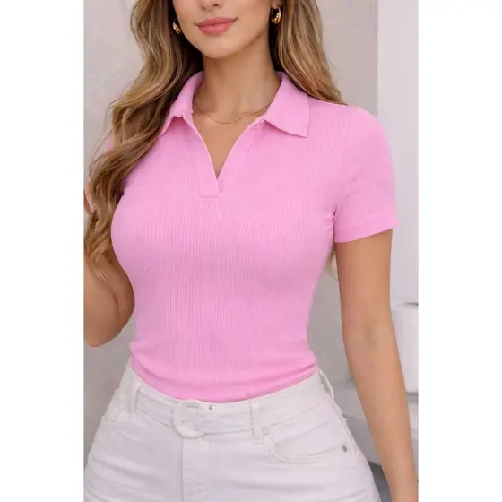 Blusa Polo Canelada Gola V - A Queridinha do Estilo Old Money