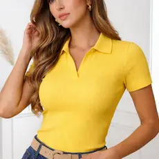 Blusa Polo Feminina Ribana Canelada Moda Old Money Estilosa Elegante.