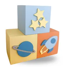 Kit 3 Cubos Decorativos Mdf Infantil Bebê Astronauta Menino Foguete Estrelas