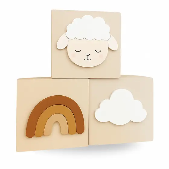 Decoração Cubos Infantil Bebê Quarto Mdf Atelier Belly Cordeirinho Ovelhinha Boho Bege