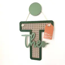 Porta Maternidade Inicial Quadro Letra 25cm Estilo Palha Indiana Mdf Bebê Nome Atelier Belly