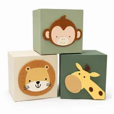 Kit 3 Cubos Decorativos Mdf Infantil Safári Bebê macaquinho Leãozinho Girafa Menino Fofo Atelier Belly