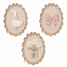 Kit 3 Quadrinhos Decorativos MDF | Patinho, Laço e Buquê de Margaridas | Decoração Infantil Bebê Delicada e Artesanal