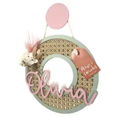 Porta Maternidade Inicial Letra Quadro Estilo Palha Indiana Mdf Com Nome Arranjo Flores Jardim