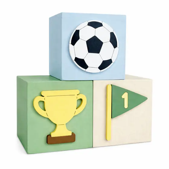 Kit 3 Cubos Decoração Bebê Futebol Bola Menino Quarto Enfeite Atelier Belly