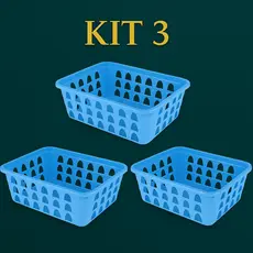 Kit 3 Cestos Organizadores Multiuso Azul 16x12x6Cm
