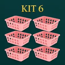 Kit 6 Cestos Organizadores Multiuso Rosa 16x12x6Cm