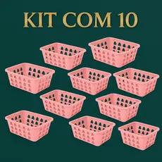 Kit 10 Cestos Organizadores Multiuso Rosa 16x12x6Cm