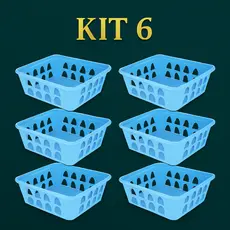 Kit 6 Cestos Organizadores Multiuso Azul 16x12x6Cm