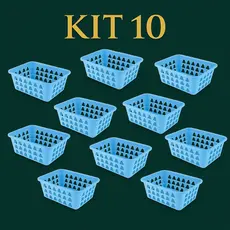 Kit 10 Cestos Organizadores Multiuso Azul 16x12x6Cm