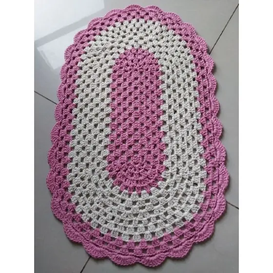 Tapete de Crochê Oval Artesanal 67x45 cm | Barbante | Cozinha, Banheiro e Quarto