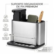 Escorredor Dispenser Detergente Suporte Inox PortaTalhares Esponja Bucha Detergente Pia Cozinha