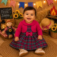 Vestido Romper Junino Festa Junina Bebê Manga Longa/Curta Xadrez Fofo Delicado Confortável