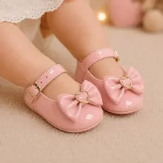Sapatilha Infantil Bebê Laço Coração Várias Cores Conforto Estilo Delicada Fofa