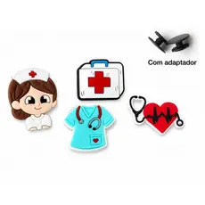 Kit 4 Pins Enfermagem Hospital Emborrachados Maleta Jaleco Coração Sandálias Mochilas Bolsas Fofos