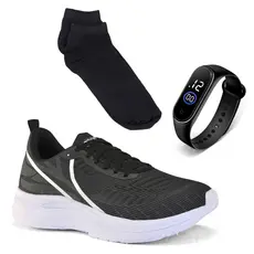 Tênis Masculino Leve Academia + Kit Relógio + Meia Academia Corrida Confortável Promoção