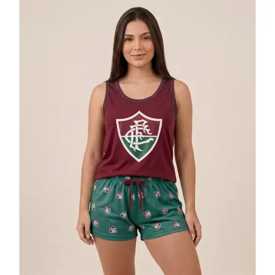 Baby Doll Pijama Fluminense Feminino Verão Regata Short