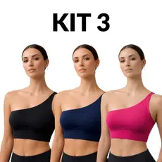 Kit 3 Tops Feminino Ombro Único Sem Bojo Microfibra Academia Musculação Treino Casual Alta Qualidade