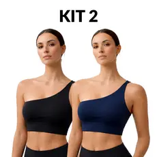 Kit 2 Tops Feminino Ombro Único Sem Bojo Microfibra Academia Musculação Treino Casual Alta Qualidade