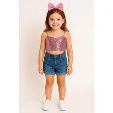 Cropped Paetê Brilho Festa Luxo Infantil Dourado Rose Meninas Crianças 4 ao 12 anos