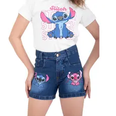 Short Infantil Menina Jeans Bordado Com Regulagem Desfiado Cinto Brinde 2 a 16 anos