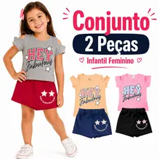 Conjunto Infantil Feminino Short Saia Menina Confortável 100% Algodão Estampa Glitter 2 Peças