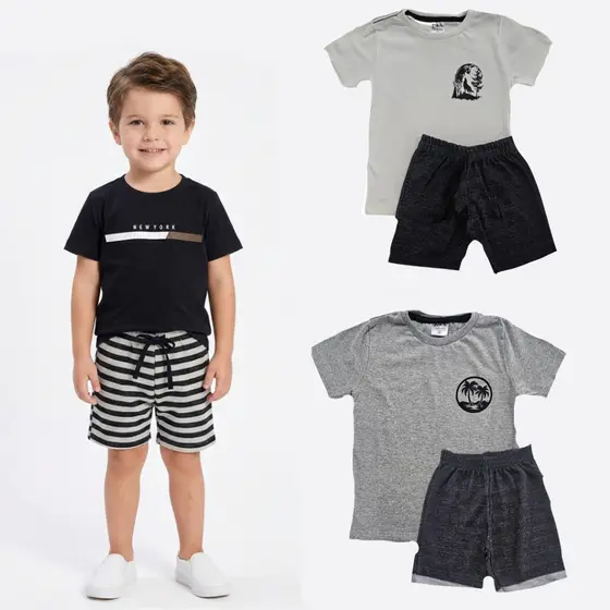 Conjunto Infantil Menino Duas Peças Blusa E Bermuda Masculina Tamanho 04 Ao 12