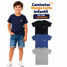 Kit 3 Camisetas Manga Curta Infantil Menino Básica Lisa Escolar Tamanho 04 ao 16