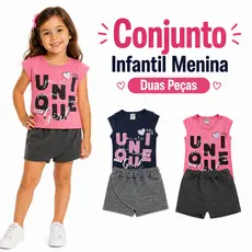 Conjunto Infantil Menina Duas Peças Blusa E Short Saia Feminino Tamanho 04 Ao 12