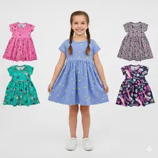 Kit 2 Vestidos Infantil Menina Estampado em Cotton 4 ao 12