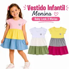 Vestido Infantil Menina 3 Marias Cores Sortidas 100% Algodão 4 ao 12 Anos