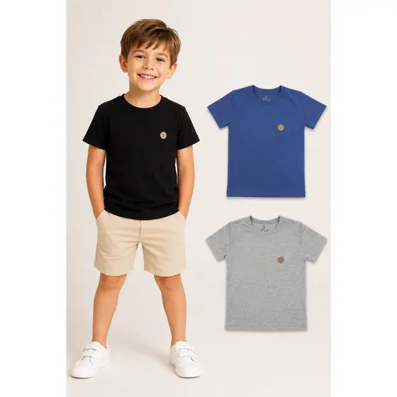 Camiseta Infantil Básica Masculina Algodão Manga Curta Menino Lisa 100% Algodão