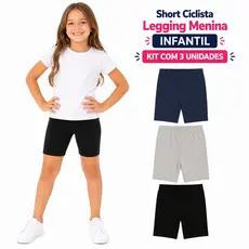Kit 3 Short Ciclista Legging Em Cotton Menina Escolar Bermuda Infantil Juvenil Sortida Tamanho 04 Ao 16