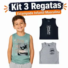 Kit 3 Regatas Infantil Masculina Menino Estampada 100% Algodão Camiseta Sem Manga Verão Tam 4 ao 12
