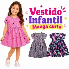 Vestido Infantil Menina Colorido Verão Manga Curta Com Estampa Fresquinho Vestido De Criança