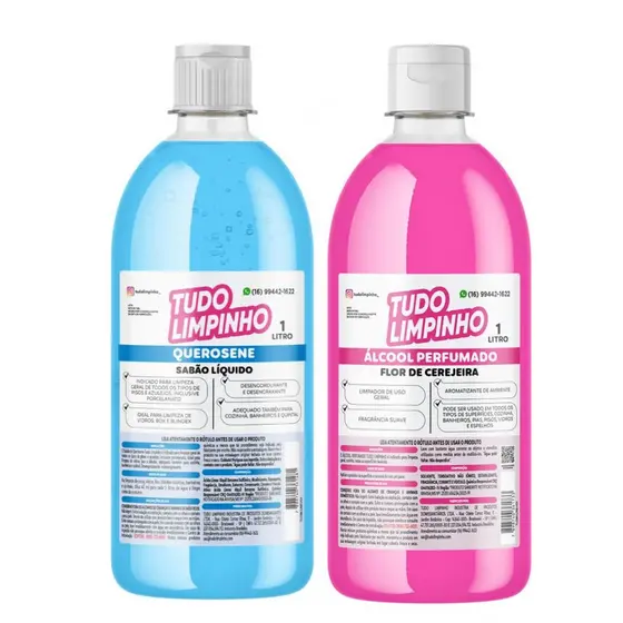 KIT SABÃO DE QUEROSENE 1 L E ÁLCOOL PERFUMADO 1L TUDO LIMPINHO