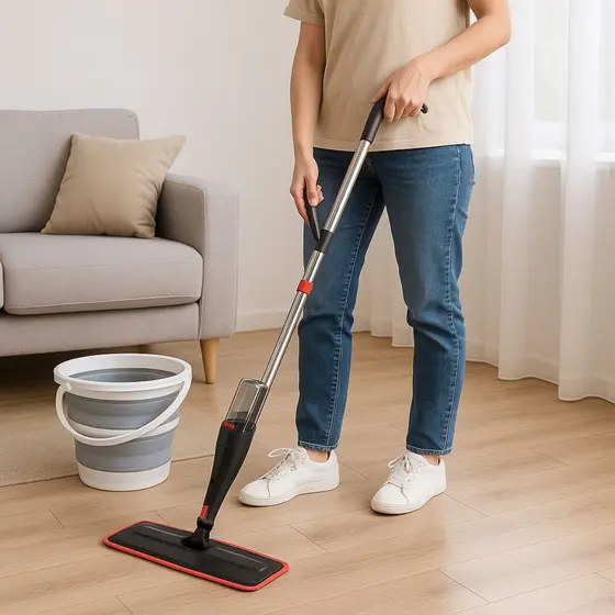 Mop Spray + Balde Retrátil 10L Kit limpeza praticidade economia
