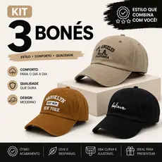 Kit 3 Bonés Variados Dad Hat Aba Curva Unissex Rugulagem Fitão com Esconderijo