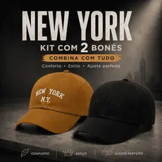 Kit 2 Bonés New York Retro Basebol Aba Curva Unissex Rugulagem Fitão