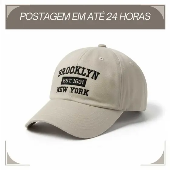 Boné Brooklyn Retro Basebol Aba Curva Masculino e Feminino Regulagem Fitão