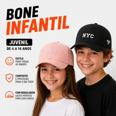 Boné Infantil Juvenil de 4 a 14 Anos Aba Curva com Regulagem Fitão Bordado Alta Definição Premium