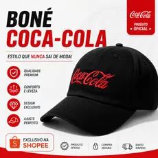 Boné Coca Cola Dad Hat Bordado Alta Definição Aba Curva Unissex com Regulagem Fitão